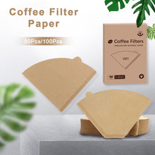 Load image into Gallery viewer, 50/100Pcs Unbleached Wooden V-Shaped Coffee Filter Paper Hand Drip Paper Coffee Brewer Coffee Filter Bag Coffee Maker Accessories