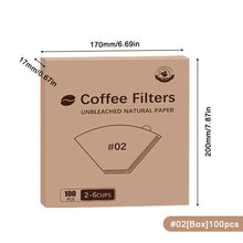 Load image into Gallery viewer, 50/100Pcs Unbleached Wooden V-Shaped Coffee Filter Paper Hand Drip Paper Coffee Brewer Coffee Filter Bag Coffee Maker Accessories