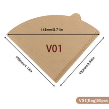 Load image into Gallery viewer, 50/100Pcs Unbleached Wooden V-Shaped Coffee Filter Paper Hand Drip Paper Coffee Brewer Coffee Filter Bag Coffee Maker Accessories