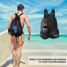 Load image into Gallery viewer, Mesh Swimming Bag Drawstring Backpack with Pocket Beach Backpack for Gym Exercise Equipment Storage Bag