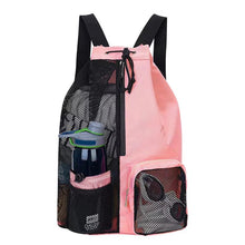 Load image into Gallery viewer, Mesh Swimming Bag Drawstring Backpack with Pocket Beach Backpack for Gym Exercise Equipment Storage Bag