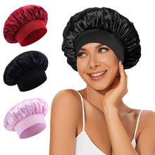 Load image into Gallery viewer, Wide-brimmed Satin Bonnet Nightcap Multipurpose Hair Bonnet Elastic Band Shower Cap For Hair Care