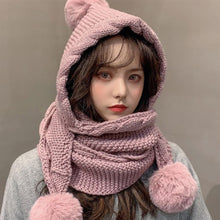 Load image into Gallery viewer, Women's Winter Hat Scarf Fleece Thicken Warm Knitted Hat Ear Protecting Knitted Cap Balaclava Beanie For Women
