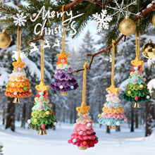 Load image into Gallery viewer, Knitted Christmas Tree with Jingle Bell Christmas Bell Hanging Decoration Wool Crochet Christmas Tree Hanging Pendant for Christmas Party