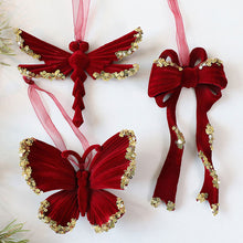 Load image into Gallery viewer, 1Pcs Christmas Hanging Decorations Red Velvet Flocked Garland Bow Tree Christmas Party Decorations Hanger Mantel Door Hanging Bell Ornament