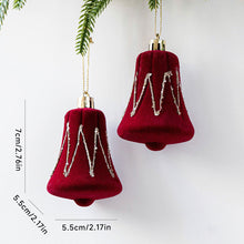 Load image into Gallery viewer, 2Pcs Christmas Hanging Decorations Red Velvet Flocked Garland Bow Tree Christmas Party Decorations Hanger Mantel Door Hanging Bell Ornament