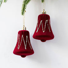 Load image into Gallery viewer, 2Pcs Christmas Hanging Decorations Red Velvet Flocked Garland Bow Tree Christmas Party Decorations Hanger Mantel Door Hanging Bell Ornament