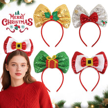 Load image into Gallery viewer, Christmas Bow Headbands Sequins Bow Tie Hair Band Xmas Hair Hoops for Women Girls Party Cosplay Christmas Decorations