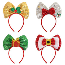Load image into Gallery viewer, Christmas Bow Headbands Sequins Bow Tie Hair Band Xmas Hair Hoops for Women Girls Party Cosplay Christmas Decorations