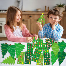 Load image into Gallery viewer, 24pcs Christmas Tree Cards DIY Crafts For Kids DIY Xmas Tree Ornaments With Sticker Kits DIY Handmade Cards Stickers With Ribbon New Year's Decor