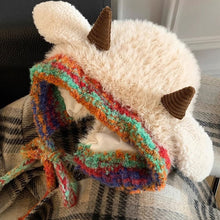 Load image into Gallery viewer, Winter Cute Little Sheep Ear Hat Thick Plush Knitted Hat Girls Winter Warm Ear Protection Beanies Hat Women Comfortable Horn Pullover Hats