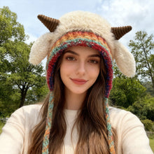Load image into Gallery viewer, Winter Cute Little Sheep Ear Hat Thick Plush Knitted Hat Girls Winter Warm Ear Protection Beanies Hat Women Comfortable Horn Pullover Hats