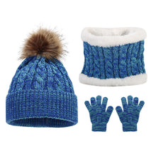 Load image into Gallery viewer, 3Pcs Set Hat Winter Knitted Hat Big Hair Ball Warm Pile Intensification Boys and Girls Winter Knitted Hat Scarf and Gloves