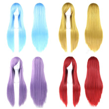 Load image into Gallery viewer, 80cm Colorful Long Straight Synthetic Hair White Purple Black Cosplay Wig For Men And Women Synthetic Wig Anime Styling