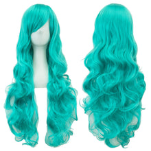 Load image into Gallery viewer, 80cm Colorful Curly Long Synthetic Hair Green Wig Hairpiece Pink Black Party Hair Cosplay Wigs for Women