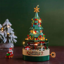 Load image into Gallery viewer, Christmas Building Blocks with Clockwork Musical Box DIY Rotating & Light Ornamental Display Christmas Gift Office Desk Festive Decoration