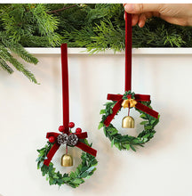 Load image into Gallery viewer, Christmas Hanging Bell Wreath Evergreen Design Flocking Fabric Lightweight & Durable Home Party Window Display Supplies Gift Giving