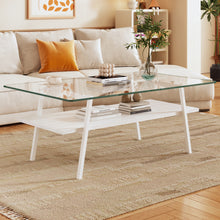 Load image into Gallery viewer, Rectangle Coffee Table, Tempered Glass Tabletop with White Metal Legs, Modern Table for Living Room , Transparent Glass