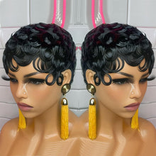 Load image into Gallery viewer, Retro Black Ocean Wave Human Hair Wig Short Pixie Cut Finger Wave Style Wig Finger Wave Wig Short Pixie Cut Women Wigs