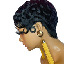 Load image into Gallery viewer, Retro Black Ocean Wave Human Hair Wig Short Pixie Cut Finger Wave Style Wig Finger Wave Wig Short Pixie Cut Women Wigs