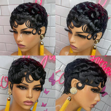 Load image into Gallery viewer, Retro Black Ocean Wave Human Hair Wig Short Pixie Cut Finger Wave Style Wig Finger Wave Wig Short Pixie Cut Women Wigs