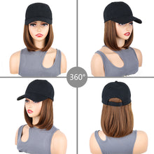 Load image into Gallery viewer, Baseball Cap with Synthetic Hair Synthetic Short Straight Bobo Hat Wigs Baseball Cap Adjustable Black Brown Hairpiece for Women