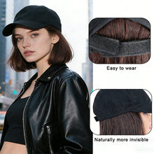 Load image into Gallery viewer, Baseball Cap with Synthetic Hair Synthetic Short Straight Bobo Hat Wigs Baseball Cap Adjustable Black Brown Hairpiece for Women