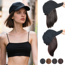 Load image into Gallery viewer, Baseball Cap with Synthetic Hair Synthetic Short Straight Bobo Hat Wigs Baseball Cap Adjustable Black Brown Hairpiece for Women