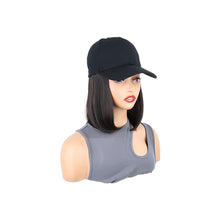 Load image into Gallery viewer, Baseball Cap with Synthetic Hair Synthetic Short Straight Bobo Hat Wigs Baseball Cap Adjustable Black Brown Hairpiece for Women