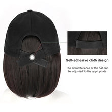 Load image into Gallery viewer, Baseball Cap with Synthetic Hair Synthetic Short Straight Bobo Hat Wigs Baseball Cap Adjustable Black Brown Hairpiece for Women