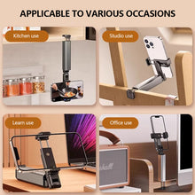 Load image into Gallery viewer, Portable Aluminum Alloy Phone Stand Foldable Rotatable & Telescopic Adjustable Clip Holder Compact Storage for Desk,Car, Outdoor Use,Travel
