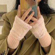 Load image into Gallery viewer, Women's Luxury Imitation Mink Fleece Fingerless Gloves Soft Warm Plush Knitted Half Finger Wrist Mittens Solid Color Winter Writing & Daily Use Gloves