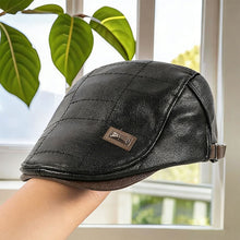 Load image into Gallery viewer, Men Retro PU Leather Newsboy Cap Adjustable Flat Peaked Cap Autumn Winter Faux Leather Beret Hat For Middle Aged Men British Style Hip Hop Casual Hat