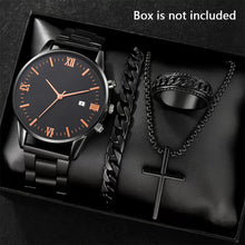 Load image into Gallery viewer, 4Pcs Men's Watch Set Business Quartz Watch With Calendar Wrist Watch Necklace Bracelet Ring Accessories Set Men's Gift