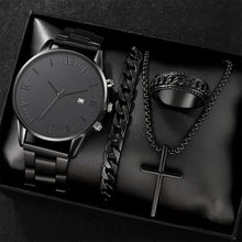 Load image into Gallery viewer, 4Pcs Men's Watch Set Business Quartz Watch With Calendar Wrist Watch Necklace Bracelet Ring Accessories Set Men's Gift