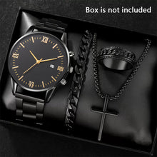 Load image into Gallery viewer, 4Pcs Men's Watch Set Business Quartz Watch With Calendar Wrist Watch Necklace Bracelet Ring Accessories Set Men's Gift