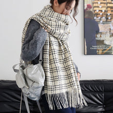 Load image into Gallery viewer, Winter Striped Checkered Retro Scarf Women's Scarf Warm Thick Neckerchief Shawl High-End Tassels Scarf Cold Weather Accessories