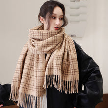 Load image into Gallery viewer, Winter Striped Checkered Retro Scarf Women's Scarf Warm Thick Neckerchief Shawl High-End Tassels Scarf Cold Weather Accessories