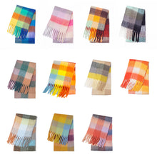 Load image into Gallery viewer, Winter Rainbow Checkered Scarf Mohair Colorful Thick Warm Neckerchief Tessel Scarf Shawl Cold Weather Accessories