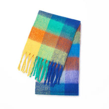 Load image into Gallery viewer, Winter Rainbow Checkered Scarf Mohair Colorful Thick Warm Neckerchief Tessel Scarf Shawl Cold Weather Accessories