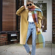 Load image into Gallery viewer, Winter Rainbow Checkered Scarf Mohair Colorful Thick Warm Neckerchief Tessel Scarf Shawl Cold Weather Accessories