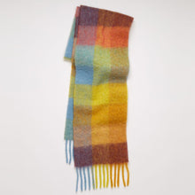 Load image into Gallery viewer, Winter Rainbow Checkered Scarf Mohair Colorful Thick Warm Neckerchief Tessel Scarf Shawl Cold Weather Accessories