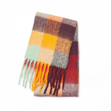 Load image into Gallery viewer, Winter Rainbow Checkered Scarf Mohair Colorful Thick Warm Neckerchief Tessel Scarf Shawl Cold Weather Accessories