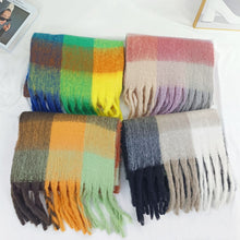 Load image into Gallery viewer, Winter Rainbow Checkered Scarf Mohair Colorful Thick Warm Neckerchief Tessel Scarf Shawl Cold Weather Accessories