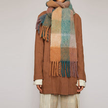 Load image into Gallery viewer, Winter Rainbow Checkered Scarf Mohair Colorful Thick Warm Neckerchief Tessel Scarf Shawl Cold Weather Accessories
