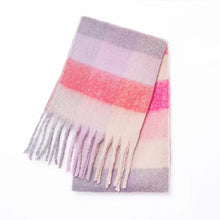 Load image into Gallery viewer, Winter Rainbow Checkered Scarf Mohair Colorful Thick Warm Neckerchief Tessel Scarf Shawl Cold Weather Accessories