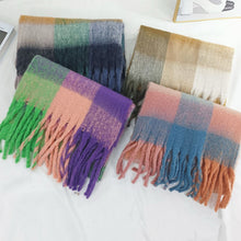 Load image into Gallery viewer, Winter Rainbow Checkered Scarf Mohair Colorful Thick Warm Neckerchief Tessel Scarf Shawl Cold Weather Accessories