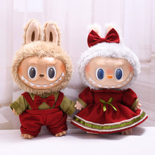 Load image into Gallery viewer, Daily Christmas Spring Outfit Set For 38cm Labubu Doll Color Match Eye Sticker Pin For Love Overalls Skirt Dress Clothing Accessories