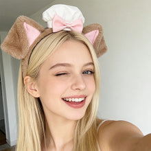 Load image into Gallery viewer, Cute Lolita Dog Ear Headband Fluffy Chef Cap Lace Bow Cosplay Head Hoop Holiday Party Hair Accessory