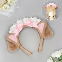 Load image into Gallery viewer, Cute Lolita Dog Ear Headband Fluffy Chef Cap Lace Bow Cosplay Head Hoop Holiday Party Hair Accessory